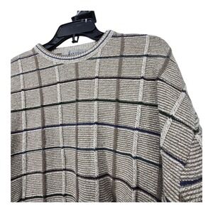 Vintage 90s Texture 3D Crewneck Sweater Mens LG Beige USA Cotton Grandpa Dad